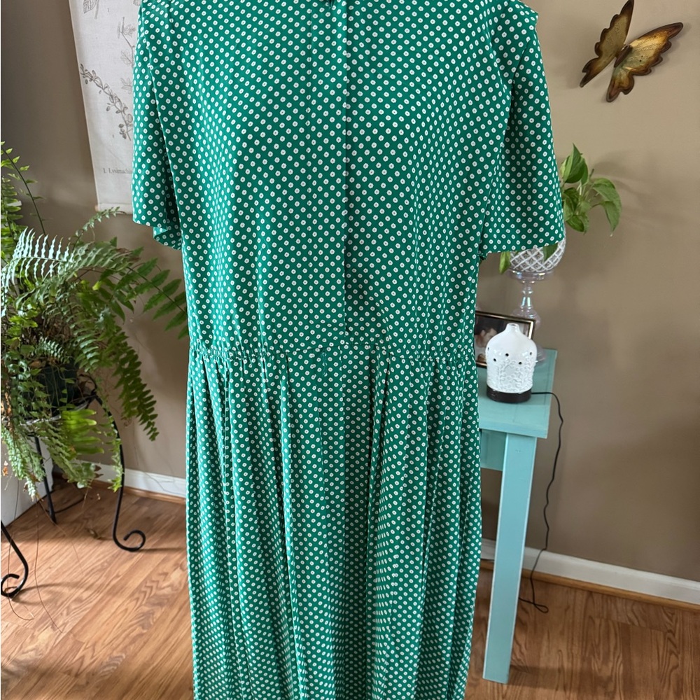 Leslie Fay Green Polka Dot Long Sleeve Dress Vintage Sz 15